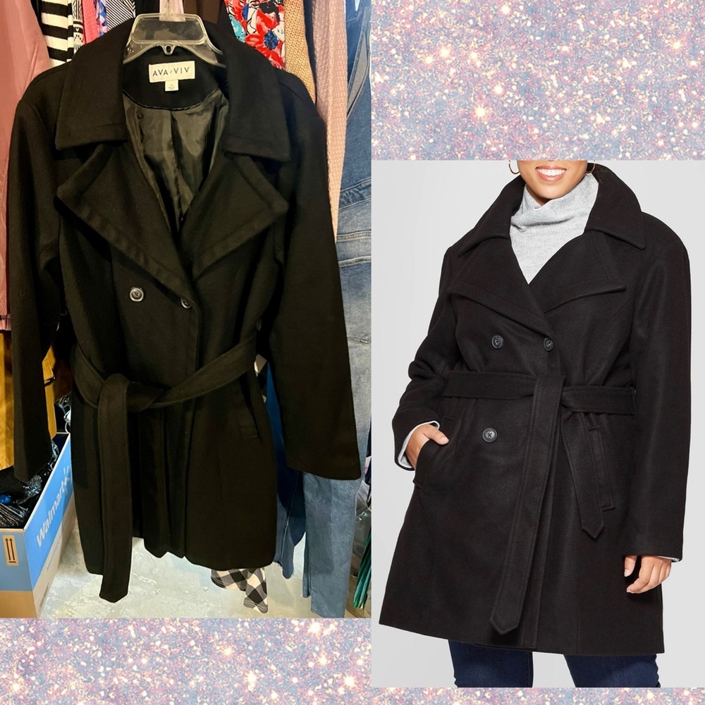 EUC Ava & Viv Black MACHINE WASHABLE Pea Coat! 🖤🧺